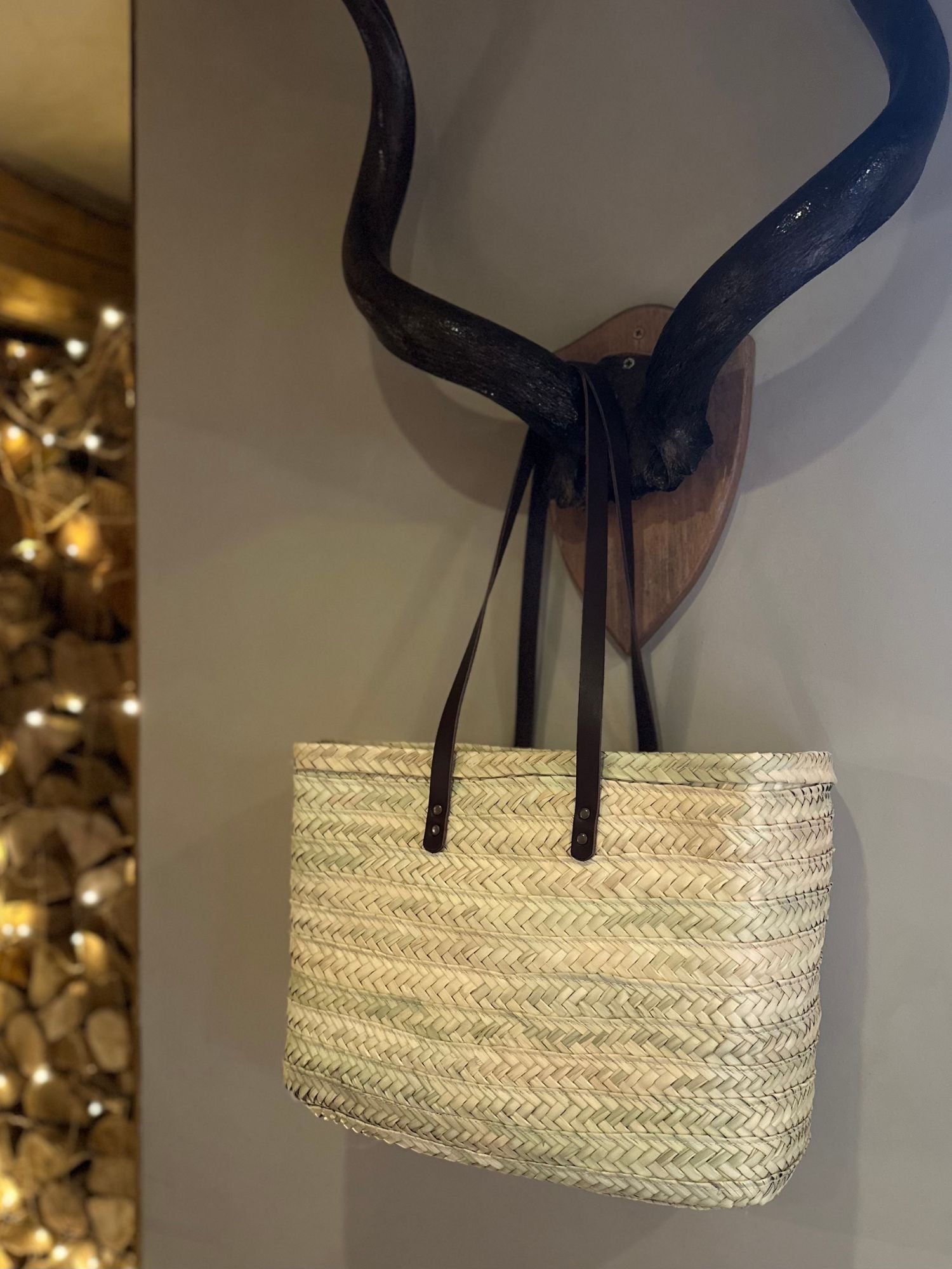 large square raffia basket bag